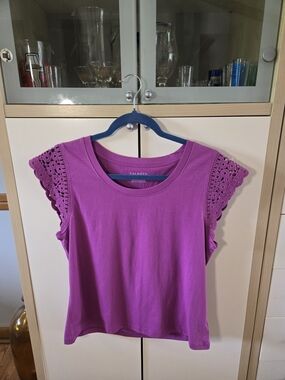 Talbots Purple Crochet Sleeve Cotton Top